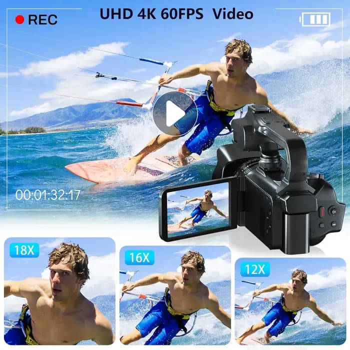 Caméras vidéo professionnelles 4K pour la photographie, 64mp, Ultra HD, Zoom numérique 18X, enregistreur Vlog en Streaming en direct YouTube