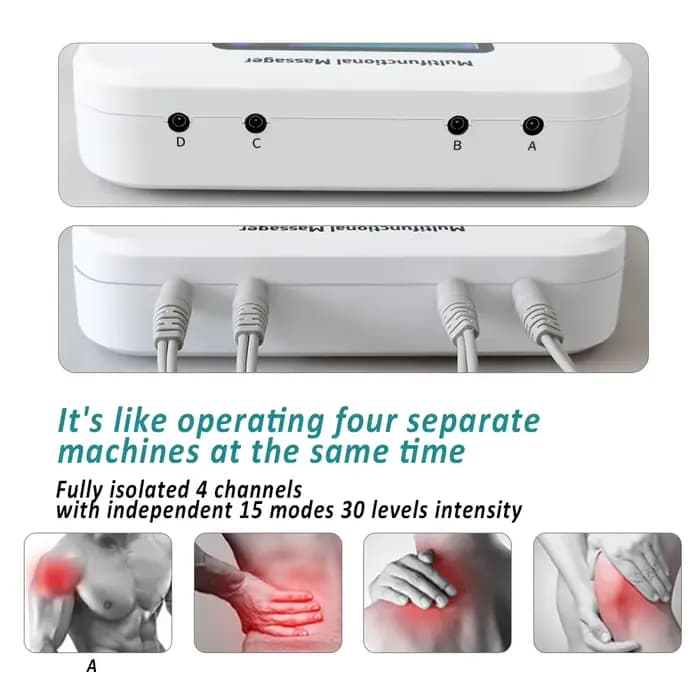 Physiothérapie TENS EMS unité stimulateur musculaire 4 canaux Rechargeable 30 niveaux d'intensité dos cou épaule soulagement des douleurs articulaires