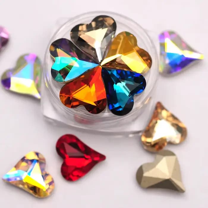 Strass en cristal coeur doux, accessoires de bricolage en verre multicolore, colle lâche sur les perles de fabrication de bijoux, pierres de fournitures d'ongles