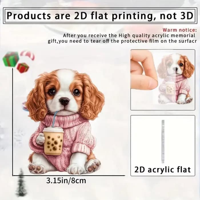 Porte-clés pendentif Cavalier King Charles épagneul, ornement plat en acrylique 2D pour chiot, décoration suspendue pour voiture, sacs, festif, fête, cadeau