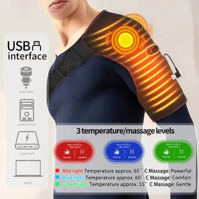 Masseur d'épaule électrique avec coussin chauffant, ceinture de massage par vibration, attelle thermique pour la relaxation et le soulagement de la fatigue