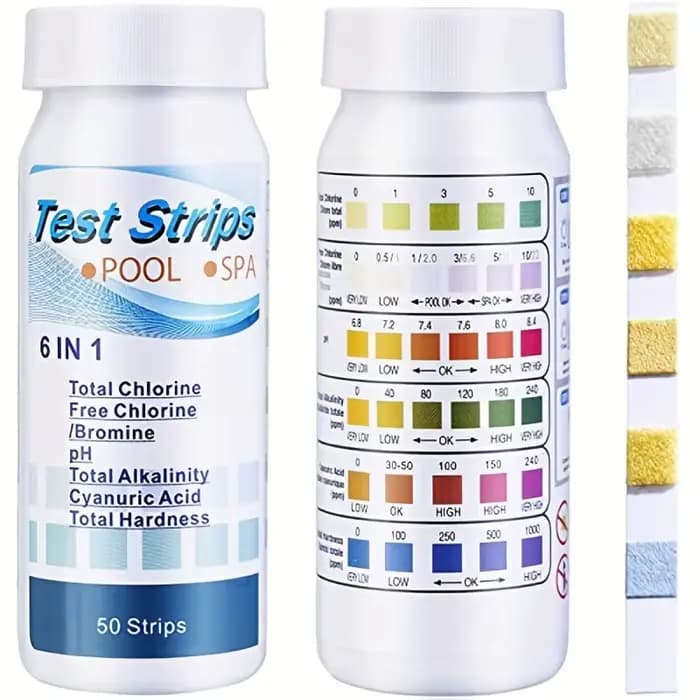 Bandelettes de test pour spa à 6 voies, 50 bandelettes de test pour piscine, eau, bain à remous, combo ine, brome, PH, alcalinité, acide cyanurique