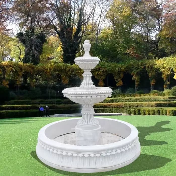 Fontaine de jardin en dalle de marbre blanc naturel, écologique, minimaliste et moderne, idéale pour les hôtels et les villas.