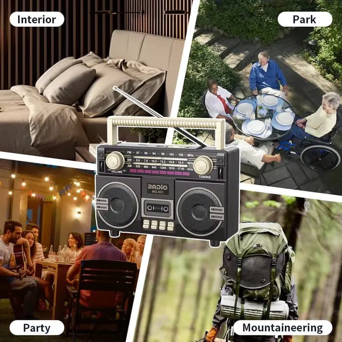 Radio portable vintage, radio multifonctionnelle AM/FM/SW, chargement USB, carte TF et lecture AUX, pour usage domestique, extérieur et d'urgence