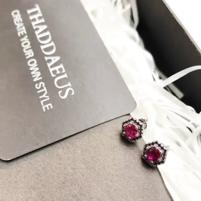 Boucles d'oreilles à clous rouges hexagonaux pour femmes, bijoux fins de style européen, cadeau décroissant à la main, en argent regardé 925