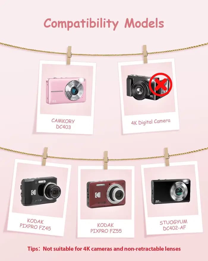 Étui pour appareil photo pour appareil photo numérique, pour appareils photo numériques Samsung/Canon/Sony/Nikon, stockage de carte SD, sac de transport mignon rose