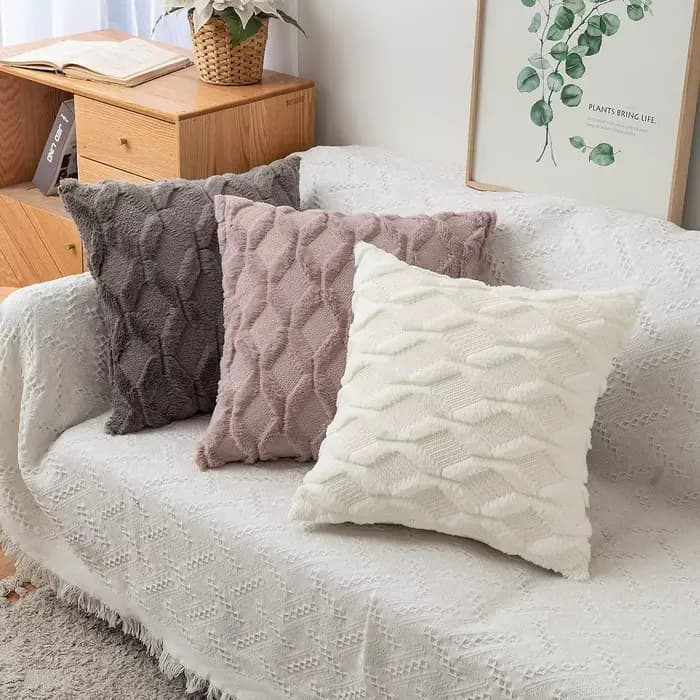 Housses de Coussins Doux Peluche en Laine et Daim avec des Motifs de Diamant sur Deux Faces Décoratif Taie d'oreiller à Salon Chambre Canapé 45x45 cm Kaki Clair