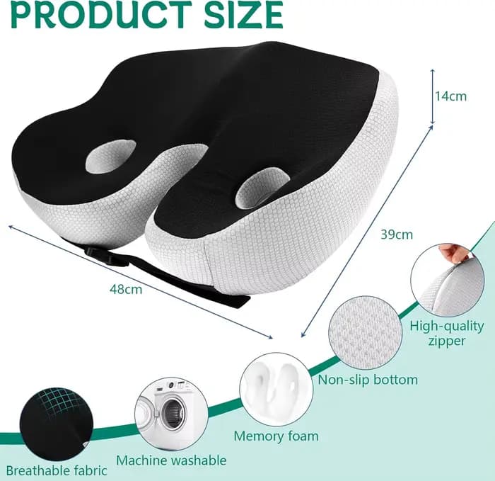 Coussin orthopédique en mousse à mémoire de forme, coussin coccyx ergonomique, largeur de coussin de siège réglable, pour le bureau et la voiture, 1 pièce