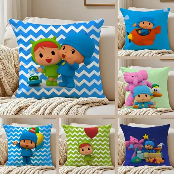 Housse de coussin P-Pocoyo en peluche courte et soyeuse, imprimée double face, pour canapé, toutes saisons, décoration de la maison, cadeau