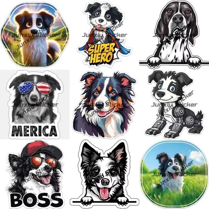 Dessin animé souriant Border Collie chien chiot Doggie autocollant drôle patron Border Collie chien vinyle décalcomanie décoration autocollant accessoires