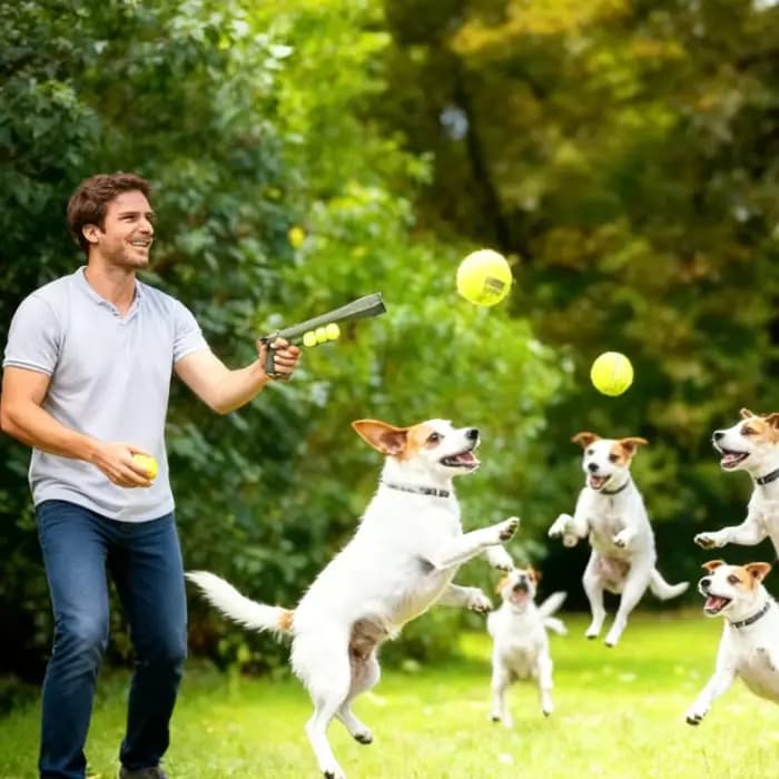 Lanceur de balles interactif pour chien, jouet d'extérieur pour l'entraînement et le jeu, lanceur de balles de tennis pour animaux de compagnie