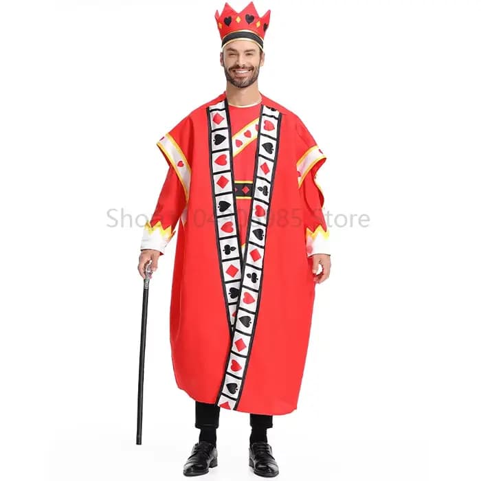 Costume de roi rouge pour adultes, pour Halloween, Robe de Cosplay de roi Poker, Costume de couronne, tenue de fête de carnaval pourim