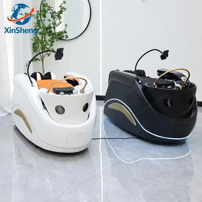 Fauteuil de lavage avec massage électrique intégré et éclairage LED, mobilier de luxe pour salon de coiffure et spa capillaire