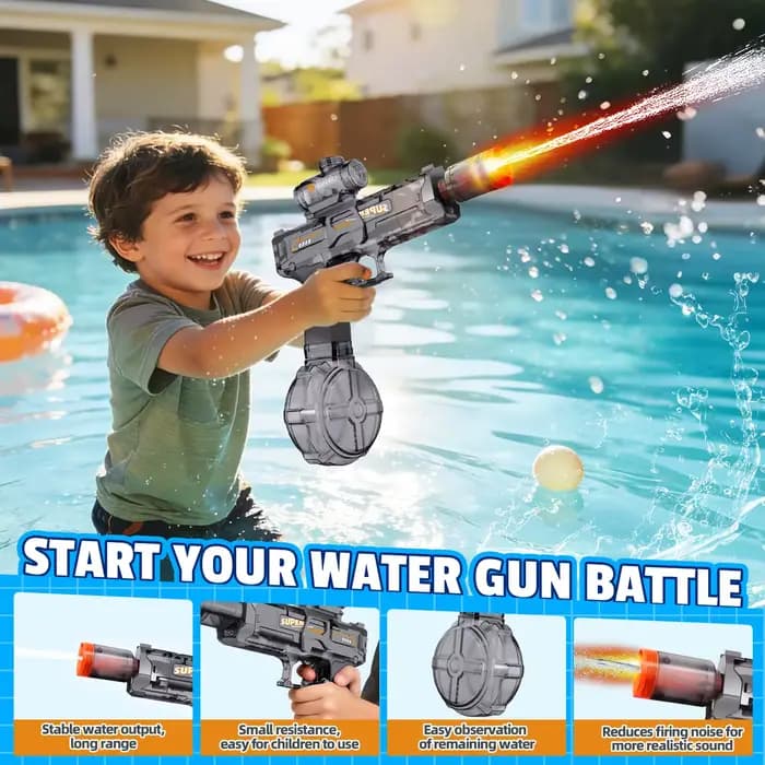 Pistolet à eau électrique pour enfants et adultes, pistolet à eau automatique avec lumière, pistolet à eau rechargeable anti-fuite pour piscine et plage