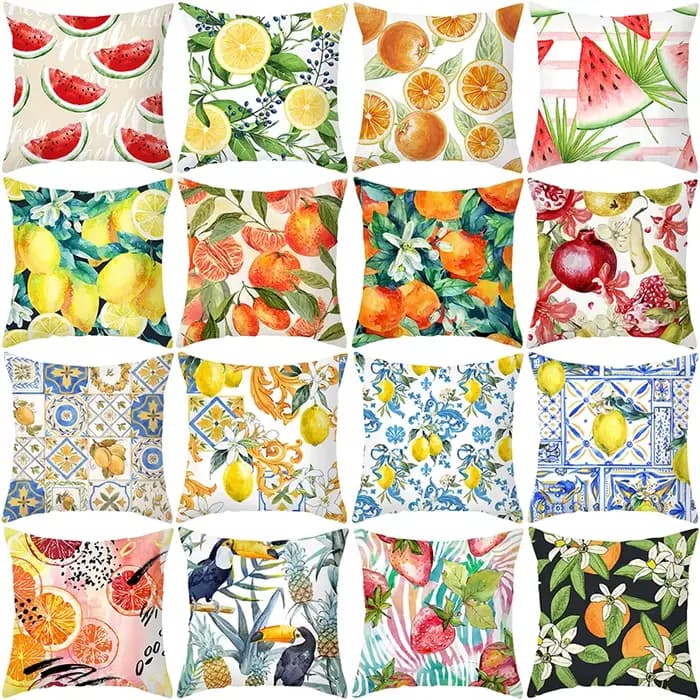 Housse de coussin fruits d'été, citron, Orange, fraise, pastèque, oreiller décoratif pour canapé, décoration de maison