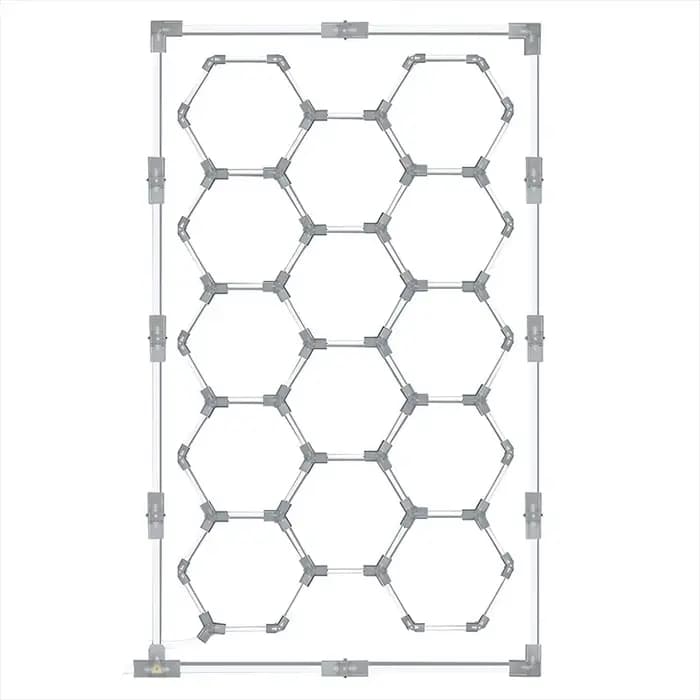 Lumière de garage LED hexagonale, lot de 14 lumières en nid d'abeille avec cadre rectangulaire 6500K pour garage, sous-sol, entrepôt