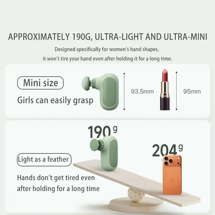 Mini pistolet de massage pour femmes – Masseur musculaire portable ultra-léger (190 g) avec tête en jade