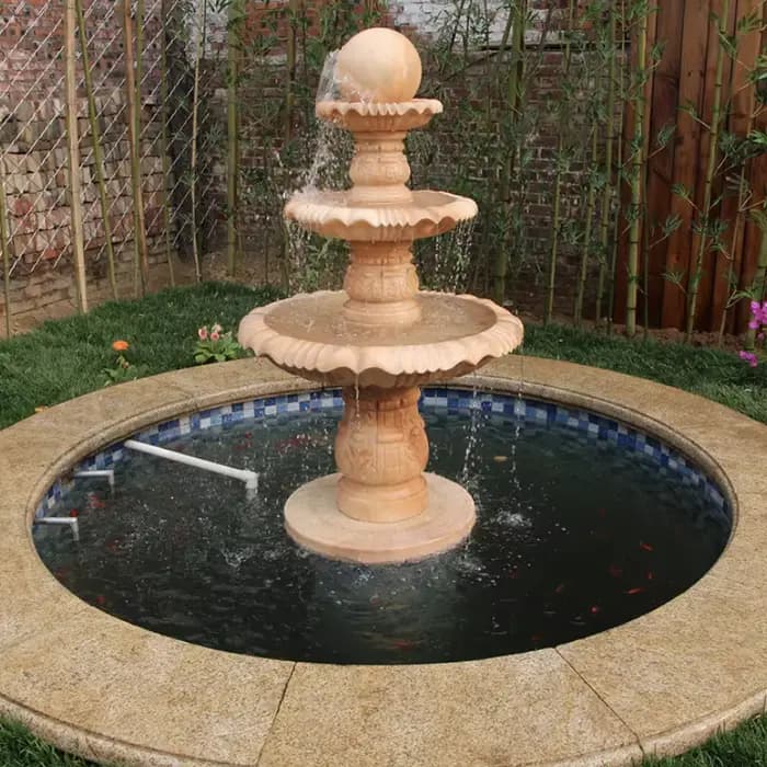 Sculpture en marbre pour jardin extérieur, décoration de jardin en pierre calcaire antique, grand lion en pierre, fontaine cascade