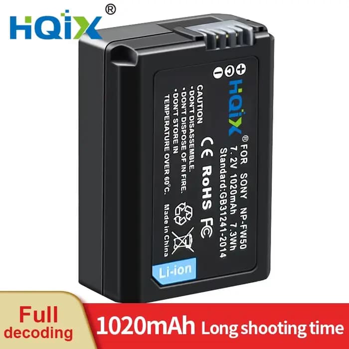 HQIX pour Sony ZV-E10 RX10 A7RII A7SII A7R A7S A6500 A6400 A6300 A6100 A6000 A5100 A5000 A3000 A55 caméra NP-FW50 chargeur batterie