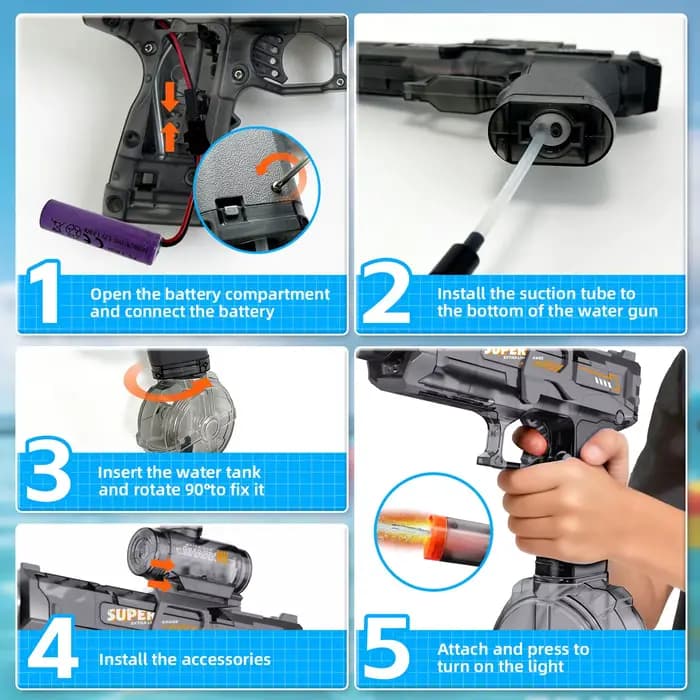 Pistolet à eau électrique pour enfants et adultes, pistolet à eau automatique avec lumière, pistolet à eau rechargeable anti-fuite pour piscine et plage