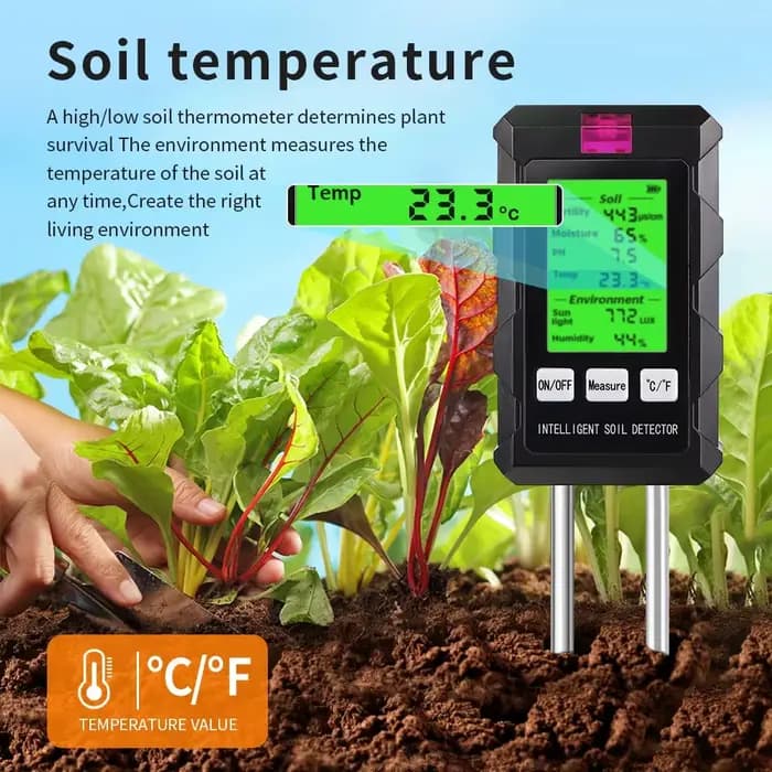 Analyseur de sol numérique 6 en 1, testeur de pH du sol, fertilité, humidité du sol, lumière du soleil, humidité ambiante, température, détecteur, moniteur, analyseur de sol de jardin