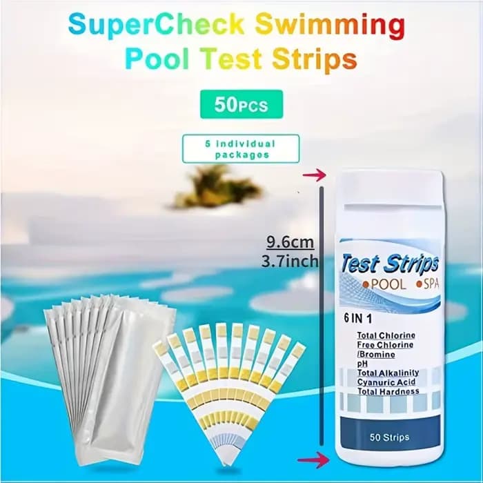Bandelettes de test pour spa à 6 voies, 50 bandelettes de test pour piscine, eau, bain à remous, combo ine, brome, PH, alcalinité, acide cyanurique