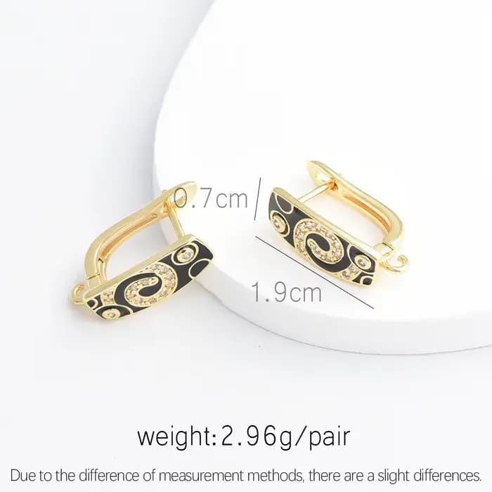 1 Paire de composants de boucles d'oreilles plaqués noir canon, crochets de boucles d'oreilles en laiton plaqué or 18 carats, attaches ouvertes pour la fabrication de bijoux DIY