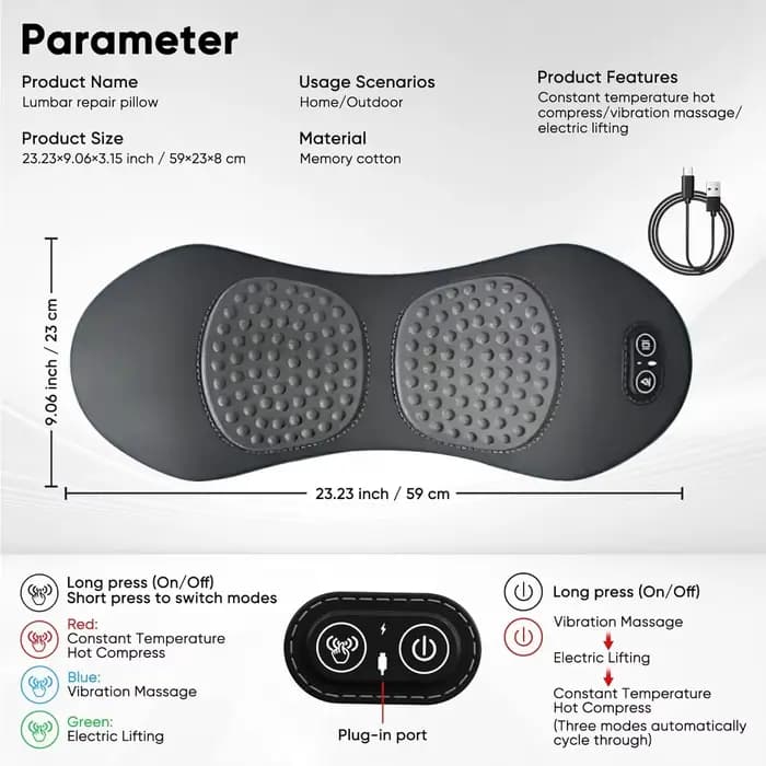 Masseur dorsal 3-en-1 avec chaleur et vibrations pour soulager les douleurs dorsales
