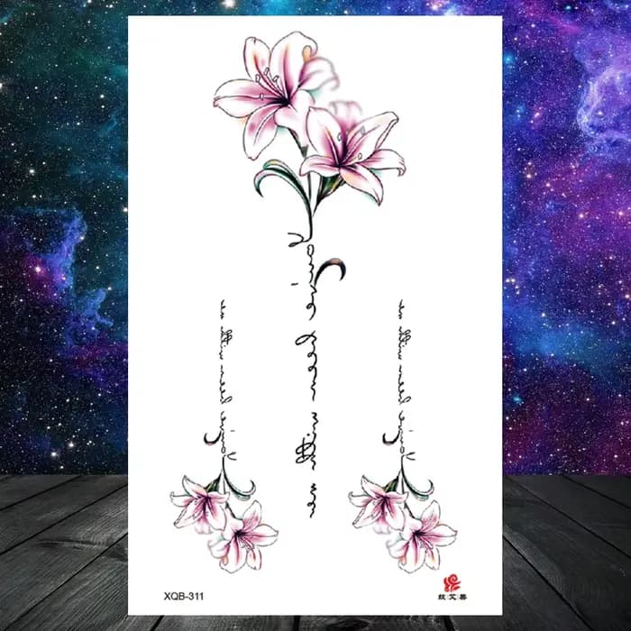 Faux Tatouage Temporaire Anni Fleur pour Femmes et Bol, Autocollant, Pivoine, Lys, Rose, Noir