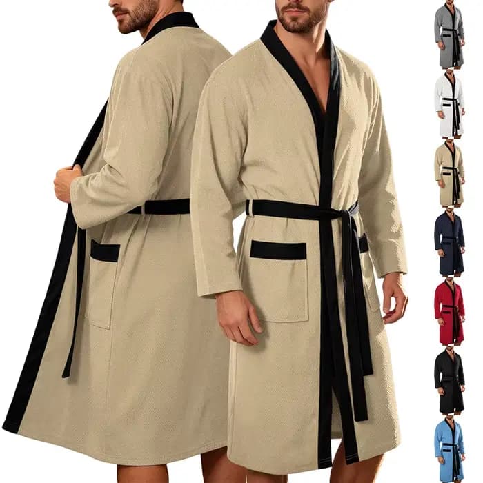 Peignoir pour homme à manches longues, style kimono, avec ceinture et poches, doux et confortable, vêtements de nuit et de détente pour la maison et l'hôtel