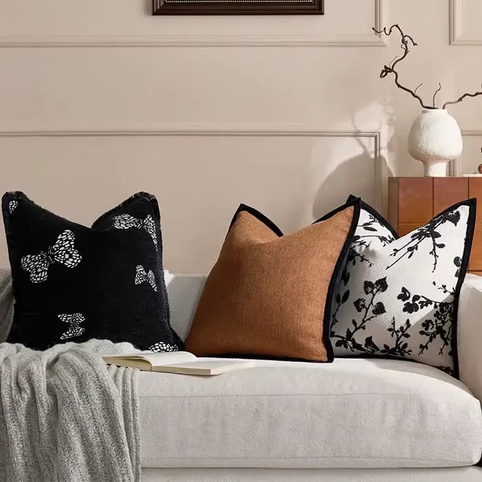 Housse de coussin Jacquard rétro français, taie d'oreiller moderne de luxe haut de gamme, Design noir et blanc, décoration de maison