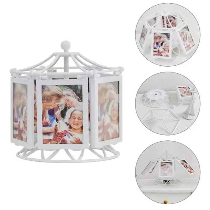 Cadre photo rotatif vintage pour la décoration intérieure, support d'affichage photo de bureau, musique, carrousel, cadeaux d'anniversaire
