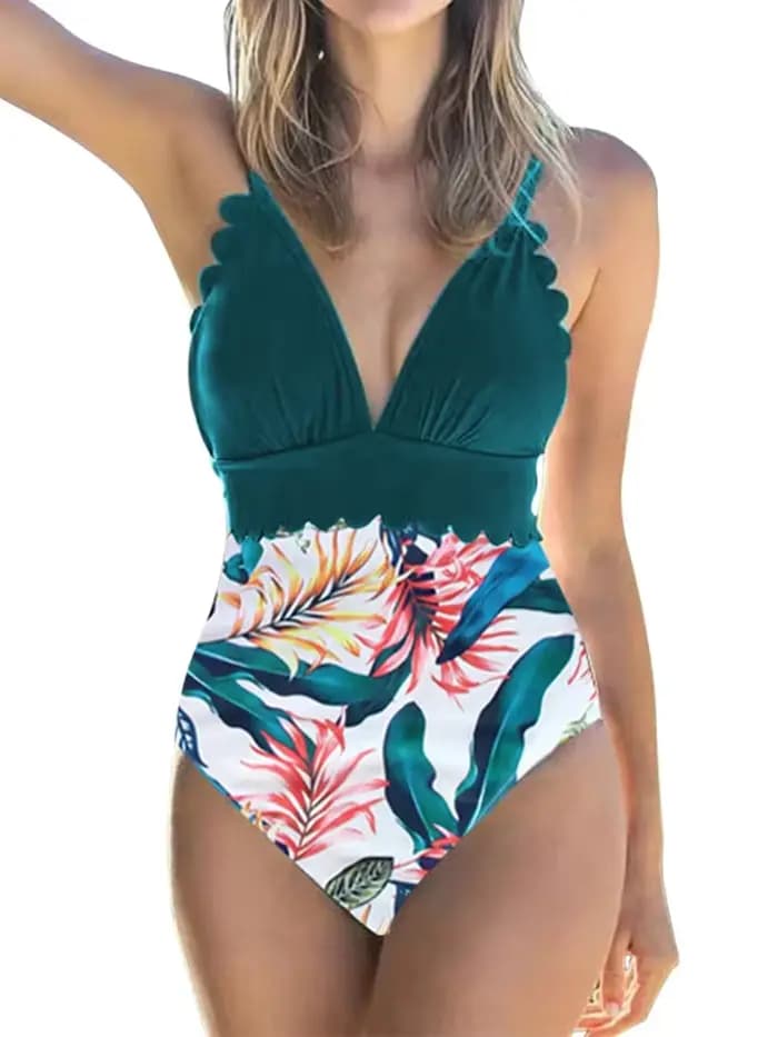 Maillot de bain une pièce taille haute, sexy, col en v, push up, col licou, garniture festonnée, vêtements de plage, monokini brésilien