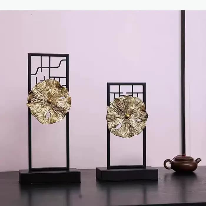 Ornements créatifs en feuille de lotus dorée, paysage Feng Shui, décoration de bureau, artisanat en alliage, sculpture de lotus, décoration esthétique de la pièce