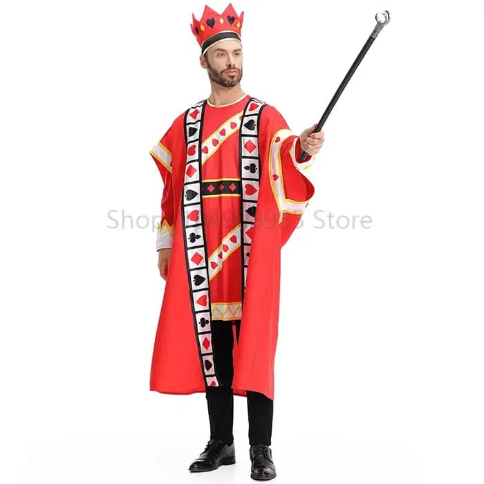 Costume de roi rouge pour adultes, pour Halloween, Robe de Cosplay de roi Poker, Costume de couronne, tenue de fête de carnaval pourim