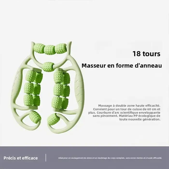 Rouleau de massage ergonomique à 18 roues pour soulagement des tissus profonds