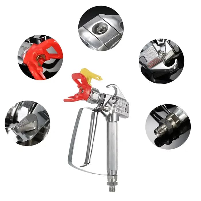 Pistolet de pulvérisation de peinture sans air haute pression rouge 3600 PSI avec buse de pulvérisation 517 et protection de buse, pulvérisateur à pompe et machine de pulvérisation sans air