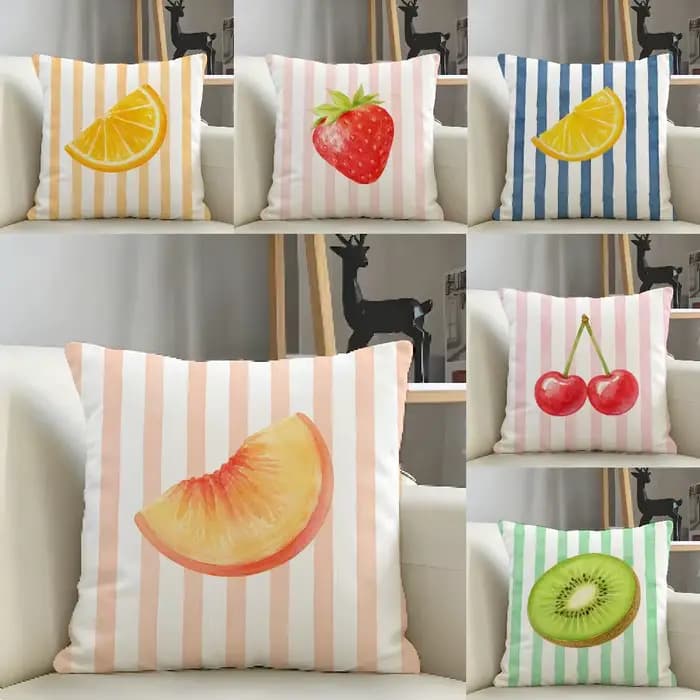 Housse de coussin moderne minimaliste à rayures citronnes, en lin naturel, tissu biologique, impression double face, respirante, pour la décoration