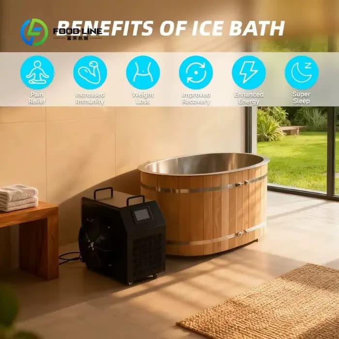 Baignoire de trempage à froid commerciale personnalisée en cèdre rouge avec revêtement en acier inoxydable et refroidisseur d'eau