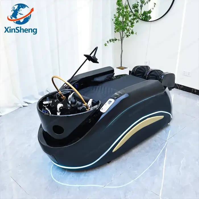 Fauteuil de lavage avec massage électrique intégré et éclairage LED, mobilier de luxe pour salon de coiffure et spa capillaire