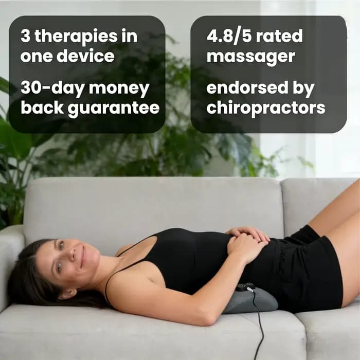 Masseur dorsal 3-en-1 avec chaleur et vibrations pour soulager les douleurs dorsales