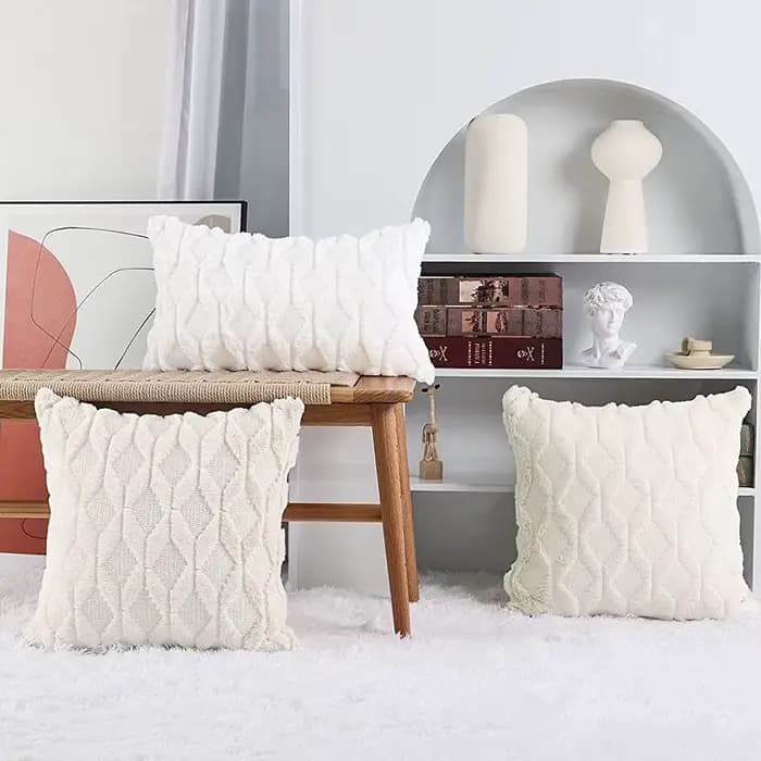 Housses de Coussins Doux Peluche en Laine et Daim avec des Motifs de Diamant sur Deux Faces Décoratif Taie d'oreiller à Salon Chambre Canapé 45x45 cm Kaki Clair
