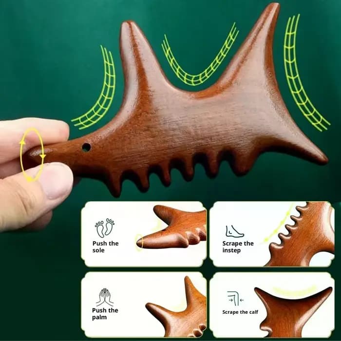 Outils de Massage Gua Sha en bois de santal et soie dorée