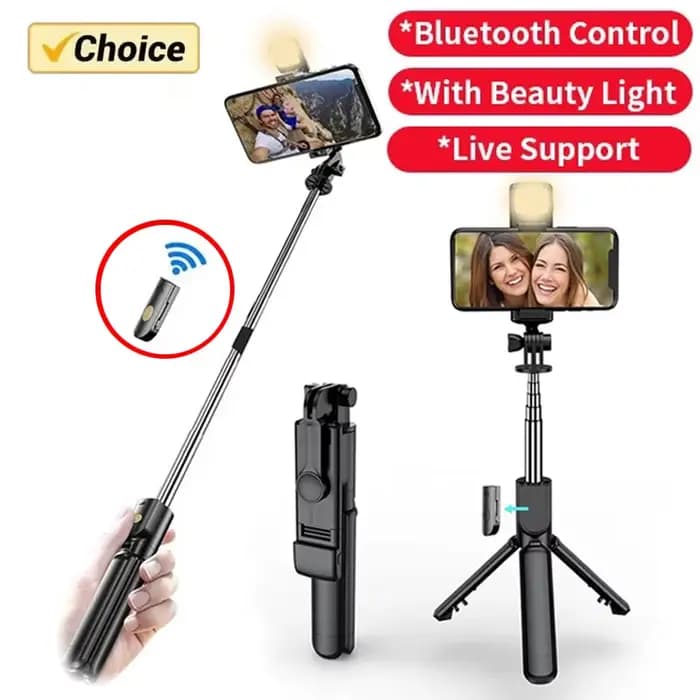 Trépied sans fil pour selfie avec lumière, télécommande Bluetooth, trépied extensible pour iPhone, téléphone portable, diffusion en direct