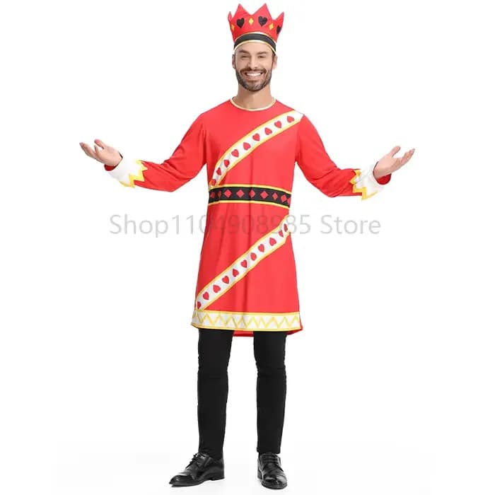 Costume de roi rouge pour adultes, pour Halloween, Robe de Cosplay de roi Poker, Costume de couronne, tenue de fête de carnaval pourim