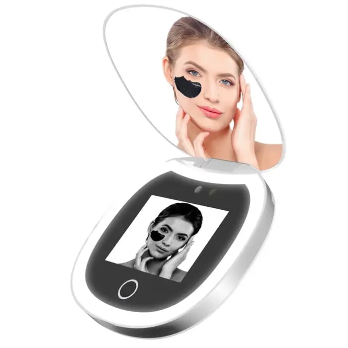 Miroir Compact de voyage avec caméra UV, grossissement 2X miroir UV Portable avec lumières vérificant le miroir de maquillage LED de protection solaire pour le visage
