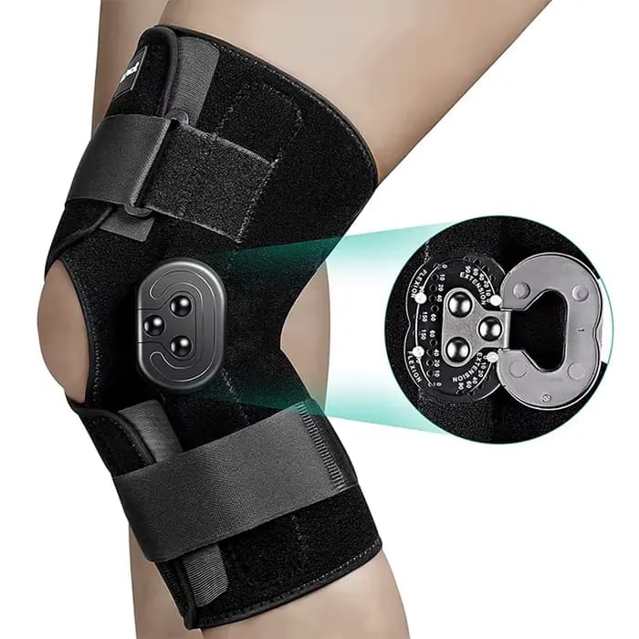 Genouillère réglable articulée, Support de genou avec stabilisateurs latéraux, cadrans de verrouilla