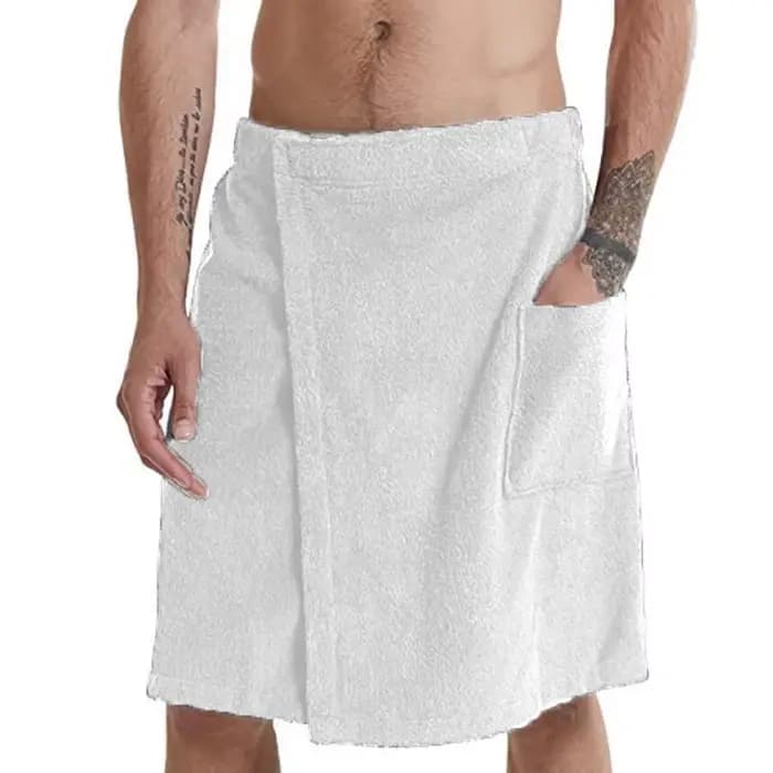 Serviette de bain enveloppante pour homme avec poche, fermeture réglable, en tissu éponge doux, idéa