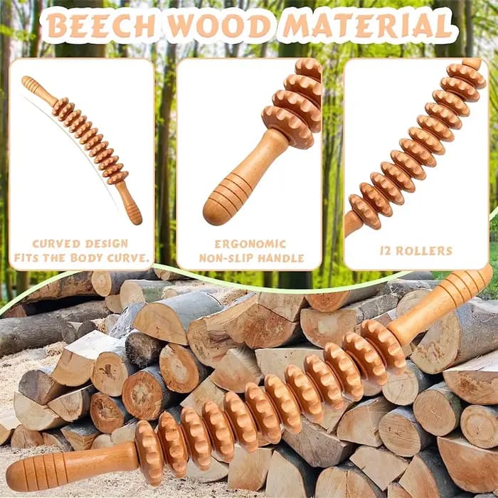 Rouleau de massage en bois naturel incurvé pour la taille et les cuisses, rouleau corporel multifonc