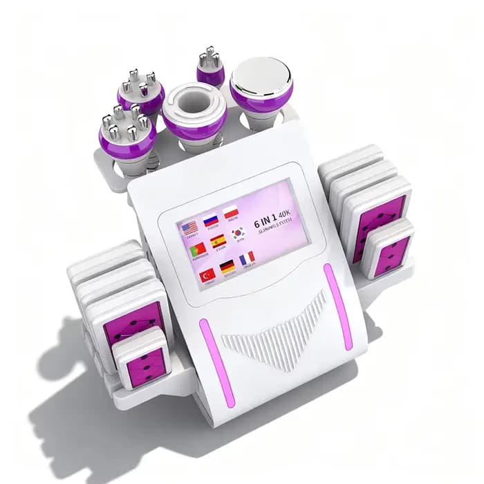 Appareil de remodelage corporel 6 en 1 avec radiofréquence, cavitation 40k, lipolaser, aspiration, m